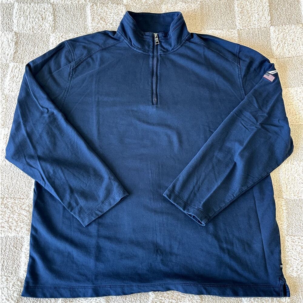Mens Nautica 1/4 Zip Up Sweater Size XXL Navy Blue  Cotton Windbreaker